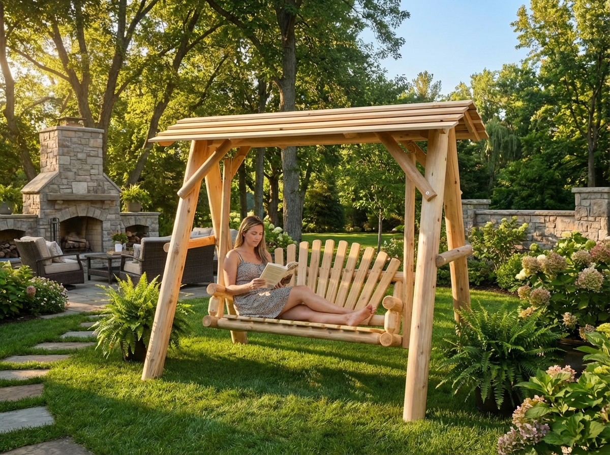 Cedar Creek Rustic Furniture Handcrafted White Cedar Patio Swing with Canopy