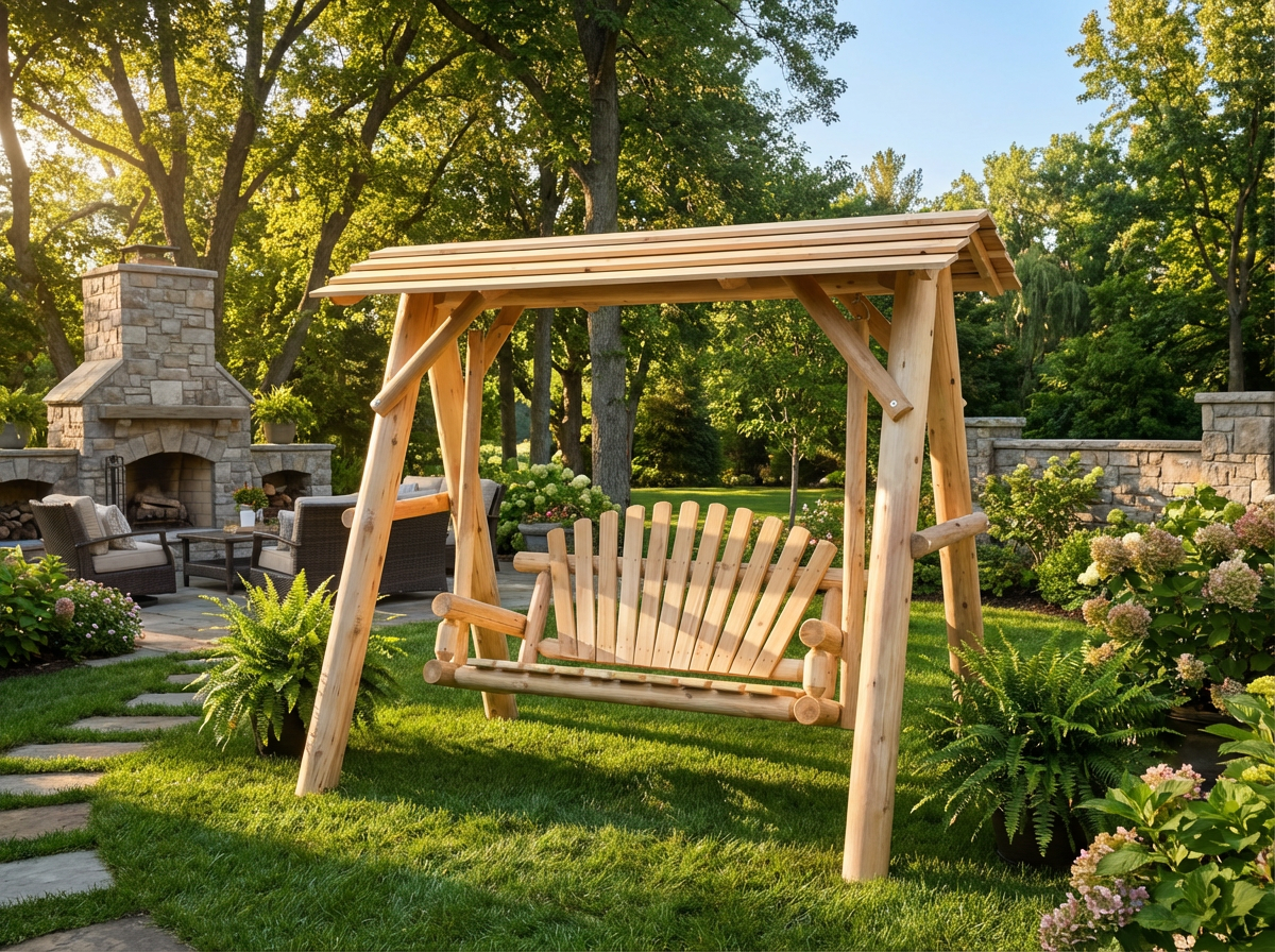 Cedar Creek Rustic Furniture Handcrafted White Cedar Patio Swing with Canopy