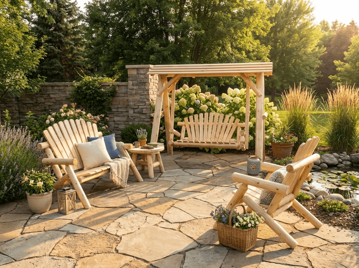 Cedar Creek Rustic Furniture Handcrafted White Cedar Patio Swing with Canopy