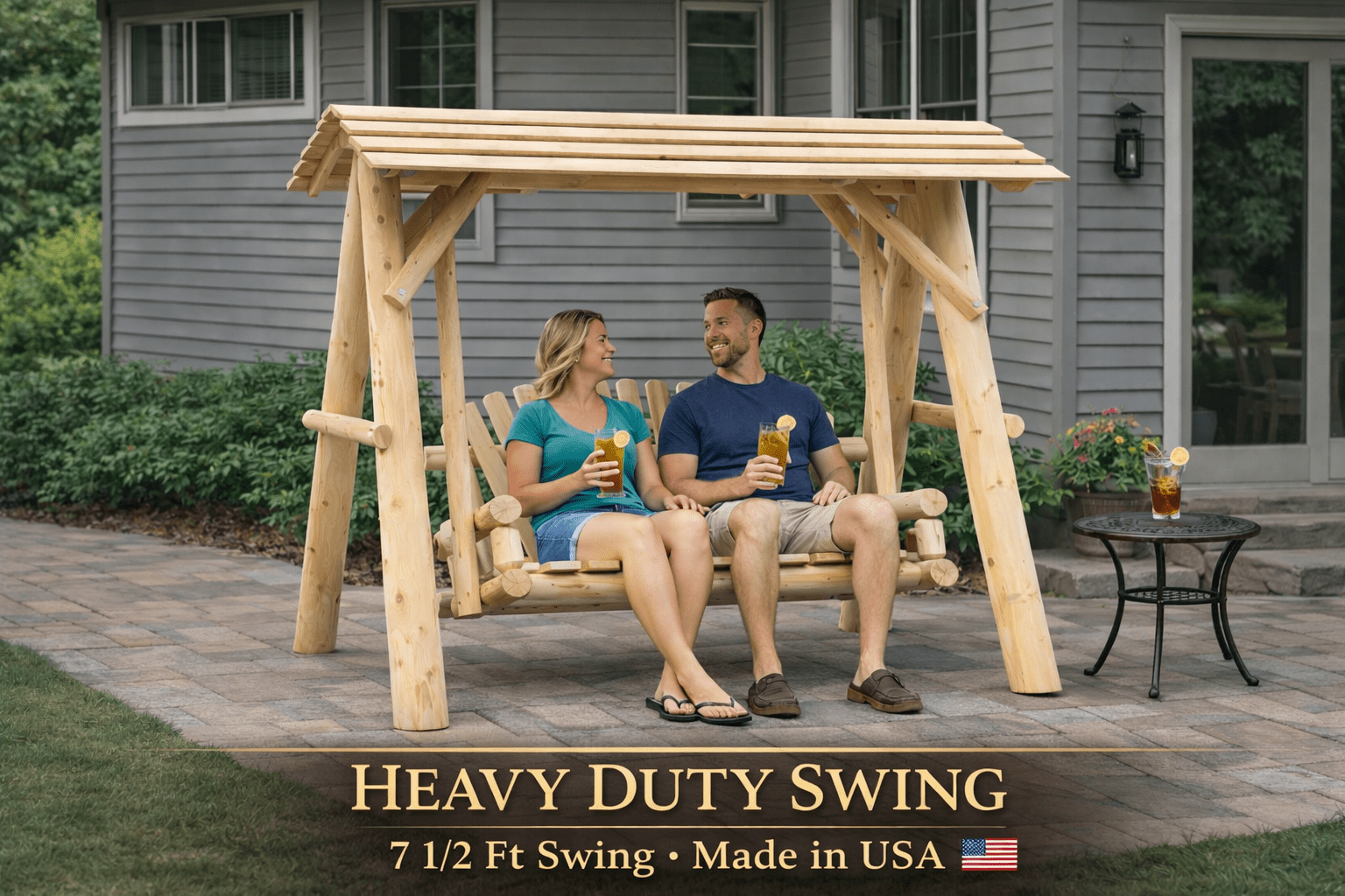 Cedar Creek Rustic Furniture Handcrafted White Cedar Patio Swing with Canopy