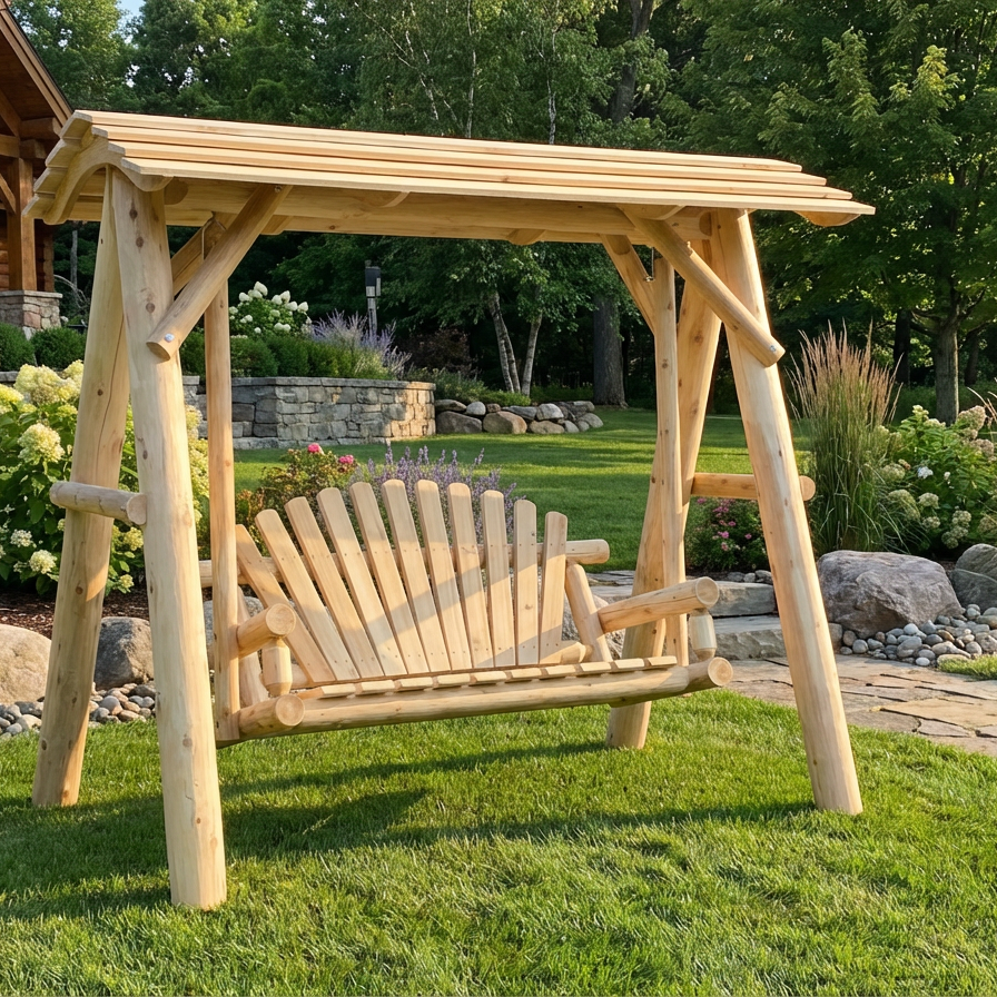 Cedar Creek Rustic Furniture Handcrafted White Cedar Patio Swing with Canopy